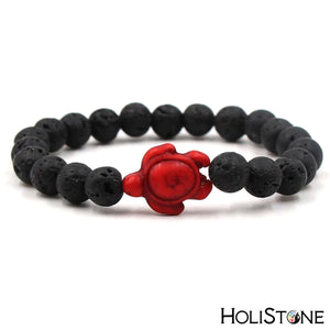 HoliStone Lava Stone with Sea Turtle Beaded Lucky Charm Bracelet for Women and Men ? Yoga Meditation Healing Balancing Energy Bracelet