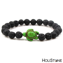 Load image into Gallery viewer, HoliStone Lava Stone with Sea Turtle Beaded Lucky Charm Bracelet for Women and Men ? Yoga Meditation Healing Balancing Energy Bracelet