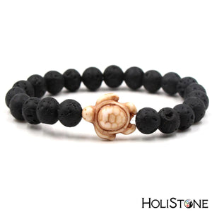 HoliStone Lava Stone with Sea Turtle Beaded Lucky Charm Bracelet for Women and Men ? Yoga Meditation Healing Balancing Energy Bracelet