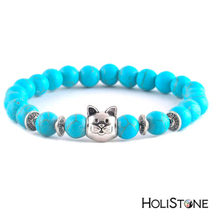 HoliStone 8mm Lava Natural Stone with Lucky Cat Charm Bracelet ? Yoga Meditation Healing Balancing Energy Bracelet