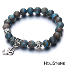 Load image into Gallery viewer, HoliStone Natural Stone &amp; OM Charm Stretch Bracelet ? Anxiety Stress Relief Yoga Meditation Energy Healing Balancing Lucky Charm Bracelet for Women and Men