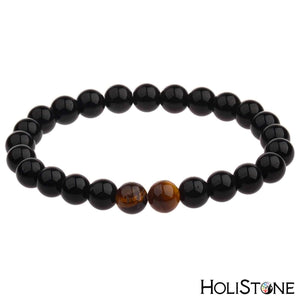 HoliStone Tiger Eye and Black Natural Stone Beads Bracelet ? Anxiety Stress Relief Yoga Beads Bracelets Chakra Healing Crystal Bracelet for Women and Men