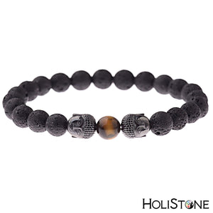 HoliStone Ethnic Style Hematite Lava Stone Bracelet with Buddha Energy Lava & Tiger Eye Stone Lucky Charm for Women and Men
