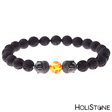 Load image into Gallery viewer, HoliStone Ethnic Style Hematite Lava Stone Bracelet with Buddha Energy Lava &amp; Tiger Eye Stone Lucky Charm for Women and Men