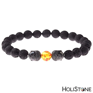 HoliStone Ethnic Style Hematite Lava Stone Bracelet with Buddha Energy Lava & Tiger Eye Stone Lucky Charm for Women and Men