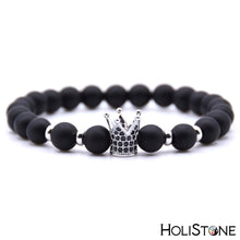 Load image into Gallery viewer, HoliStone 2pcs/Set Natural Black Matte Stone Bead with Black Zirconia Cross Lucky Charm Bracelet for Women and Men