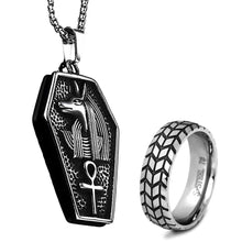 Load image into Gallery viewer, GUNNEER Stainless Steel Egypt Ankh Cross Anubis Necklace Tire Ring Pyramid Egyptian Jewelry Set
