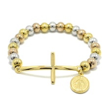 Load image into Gallery viewer, GUNGNEER Stainless Steel Religion Virgin Mary Rosary Cross Beaded Bracelets Miraculous Jewelry