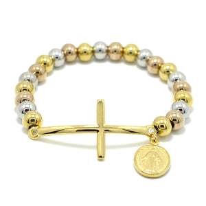 GUNGNEER Stainless Steel Religion Virgin Mary Rosary Cross Beaded Bracelets Miraculous Jewelry