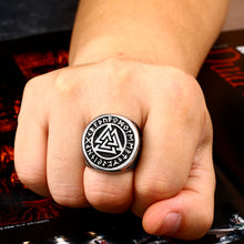 Load image into Gallery viewer, ENXICO Tripple Valknut Ring with Rune Circle Symbol ? 316L Stainless Steel ? Norse Scandinavian Viking Jewelry