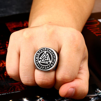 ENXICO Tripple Valknut Ring with Rune Circle Symbol ? 316L Stainless Steel ? Norse Scandinavian Viking Jewelry