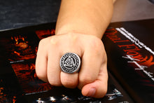 Load image into Gallery viewer, ENXICO Tripple Valknut Ring with Rune Circle Symbol ? 316L Stainless Steel ? Norse Scandinavian Viking Jewelry (10)