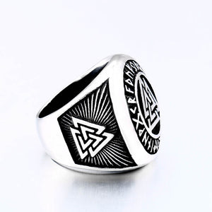 ENXICO Tripple Valknut Ring with Rune Circle Symbol ? 316L Stainless Steel ? Norse Scandinavian Viking Jewelry