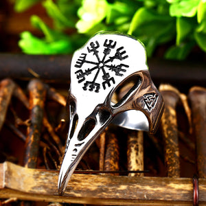 ENXICO Ravens Skull Ring with Aegishjalmur The Helm of Awe Symbol ? 316L Stainless Steel ? Norse Scandinavian Viking Jewelry (10)