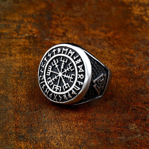 ENXICO Vegvisir The Viking Runic Compass Ring with Rune Circle and Double Valknut Symbol ? 316L Stainless Steel ? Norse Scandinavian Viking Jewelry (10)
