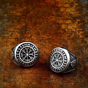 ENXICO Vegvisir The Viking Runic Compass Ring with Rune Circle and Double Valknut Symbol ? 316L Stainless Steel ? Norse Scandinavian Viking Jewelry (10)