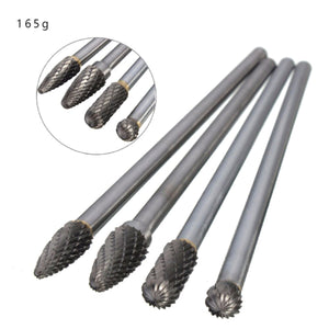 2TRIDENTS Set of 4 Pcs Long Burr Set Double Cut Rotary Burr Set for Grinder Drill Metal Polishing Wood Carving Drilling