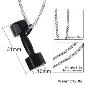 GUNGNEER Stainless Steel Dumbbell Gym Sport Fitness Barbell Pendant Necklace Jewelry Men Women