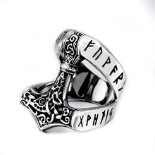 Load image into Gallery viewer, ENXICO Runic Thor&#39;s Hammer Mjolnir Ring ? 316L Stainless Steel ? Norse Scandinavian Viking Jewelry