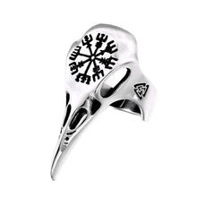 Load image into Gallery viewer, ENXICO Ravens Skull Ring with Aegishjalmur The Helm of Awe Symbol ? 316L Stainless Steel ? Norse Scandinavian Viking Jewelry (10)