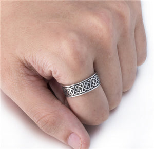 GUNGNEER Stainless Steel Celtic Knot Ring with Irish Cross Necklace Jewelry Set Men Women