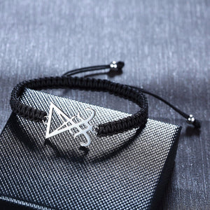 GUNGNEER Black Satan Bracelet Stainless Steel Sigil Lucifer Necklace Set Jewelry