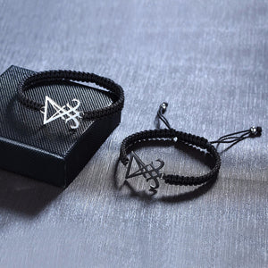 GUNGNEER Black Satan Bracelet Stainless Steel Sigil Lucifer Necklace Set Jewelry