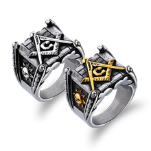 Load image into Gallery viewer, GUNGNEER Masonic Ring Square Face Vintage Style With Masonic Symbol Ring Accessory For Men