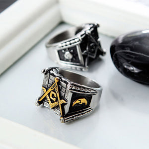 GUNGNEER Masonic Ring Square Face Vintage Style With Masonic Symbol Ring Accessory For Men