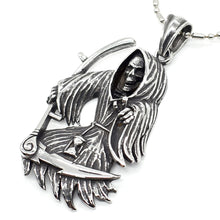 Load image into Gallery viewer, GUNGNEER Skull Skeleton Grim Reaper Stainless Steel Pendant Necklace Gothic Punk Jewelry