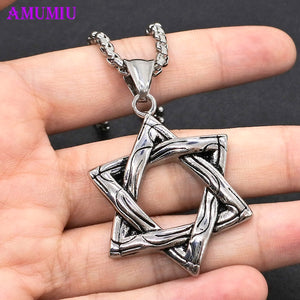 GUNGNEER Stainless Steel Jewish Pendant Jewelry David Star Necklace Accessory For Men Women
