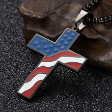 Load image into Gallery viewer, GUNGNEER Stainless Steel American USA Flag Cross Pendant Necklace Religion National Jewelry