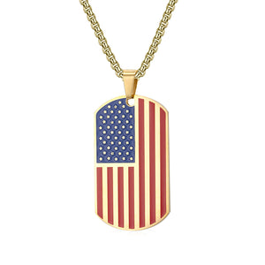 GUNGNEER Rock America Flag Tag Pendants Necklaces Women Men Stainless Steel Hip Hop Jewelry