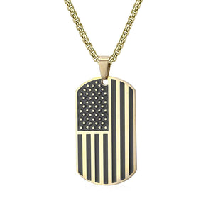 GUNGNEER Rock America Flag Tag Pendants Necklaces Women Men Stainless Steel Hip Hop Jewelry
