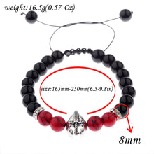 Load image into Gallery viewer, HoliStone Natural Black and Red Bead Bracelet with Warrior Gladiator Helmet Charm