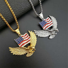 Load image into Gallery viewer, GUNGNEER Stainless Steel American Flag Eagle Necklace Statement Patriotic Jewelry Box Chain