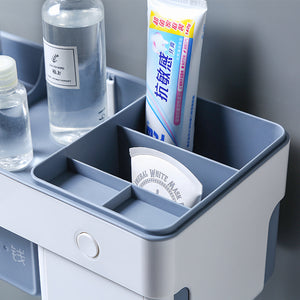 2TRIDENTS Antibacteria UV Tooth Brush Holder Automatic Toothpaste Dispenser Holder Toothbrush Wall Mount Rack Bathroom Storage & Organisation