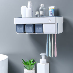2TRIDENTS Antibacteria UV Tooth Brush Holder Automatic Toothpaste Dispenser Holder Toothbrush Wall Mount Rack Bathroom Storage & Organisation (Light Grey)
