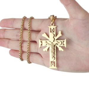 GUNGNEER Christian Cross Pendant Necklace God Jesus Chain Jewelry Gift For Men Women
