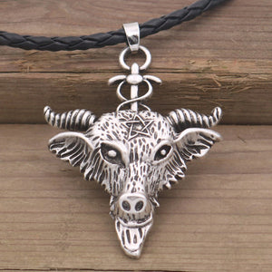 GUNGNEER Black Rope Chain Goat Head Baphomet Necklace Leather Bracelet Jewelry Set