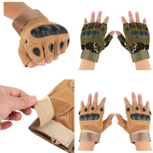 Load image into Gallery viewer, 2TRIDENTS Army Tactical Protective Half Finger Hard Knuckle Gloves for Shooting, Hiking, Hunting, Motorcycle Racing - Breathable Slip-Resistant Gloves - TAN - One Size