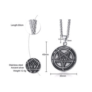 GUNGNEER Satanic Sigil of Baphomet Pendant Necklace Leather Bracelet Jewelry Set Gift