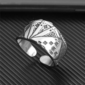 GUNGNEER Vintage Silvertone Stainless Steel Straight Flush Poker Card Lucky Ring Jewelry Men