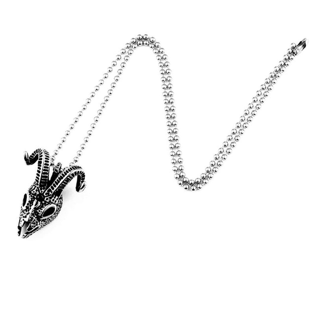 GUNGNEER Stainless Steel Satan Ram Skull Pendant Necklace Demonic Goat Jewelry Gift For Men