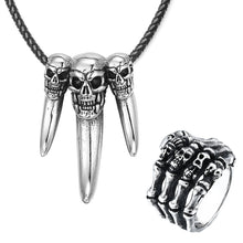 Load image into Gallery viewer, GUNGNEER Stainless Steel Skull Claw Necklace Ring Gothic Halloween Jewlery Set Men Women
