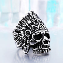 Load image into Gallery viewer, GUNGNEER Indian Tribal Skull Ring Stainless Steel Gothic Jewlery Acccessories Men Women