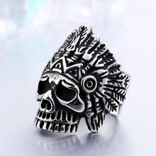 Load image into Gallery viewer, GUNGNEER Indian Tribal Skull Ring Stainless Steel Gothic Jewlery Acccessories Men Women