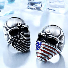 Load image into Gallery viewer, GUNGNEER American Flag Skeleton Skull Ring Stainless Steel Gothic Jewelry Accessories Men Women