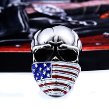 Load image into Gallery viewer, GUNGNEER American Flag Skeleton Skull Ring Stainless Steel Gothic Jewelry Accessories Men Women