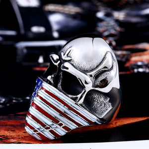 GUNGNEER American Flag Skeleton Skull Ring Stainless Steel Gothic Jewelry Accessories Men Women